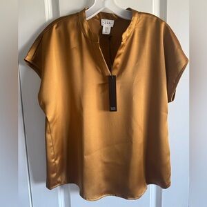 Golden Satin Split-Neck Blouse